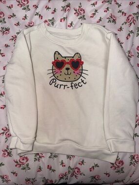 Garanimals Cream Pullover with Cat Face and Red Heart Sunglasses